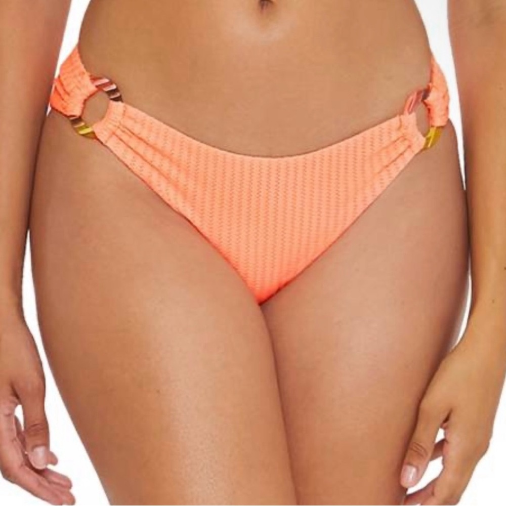 NWT BECCA Orange/Coral Nectar Line Sand Hipster Bikini with Rings